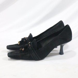 STEVEN Black Suede Bow Front Point Toe Heels